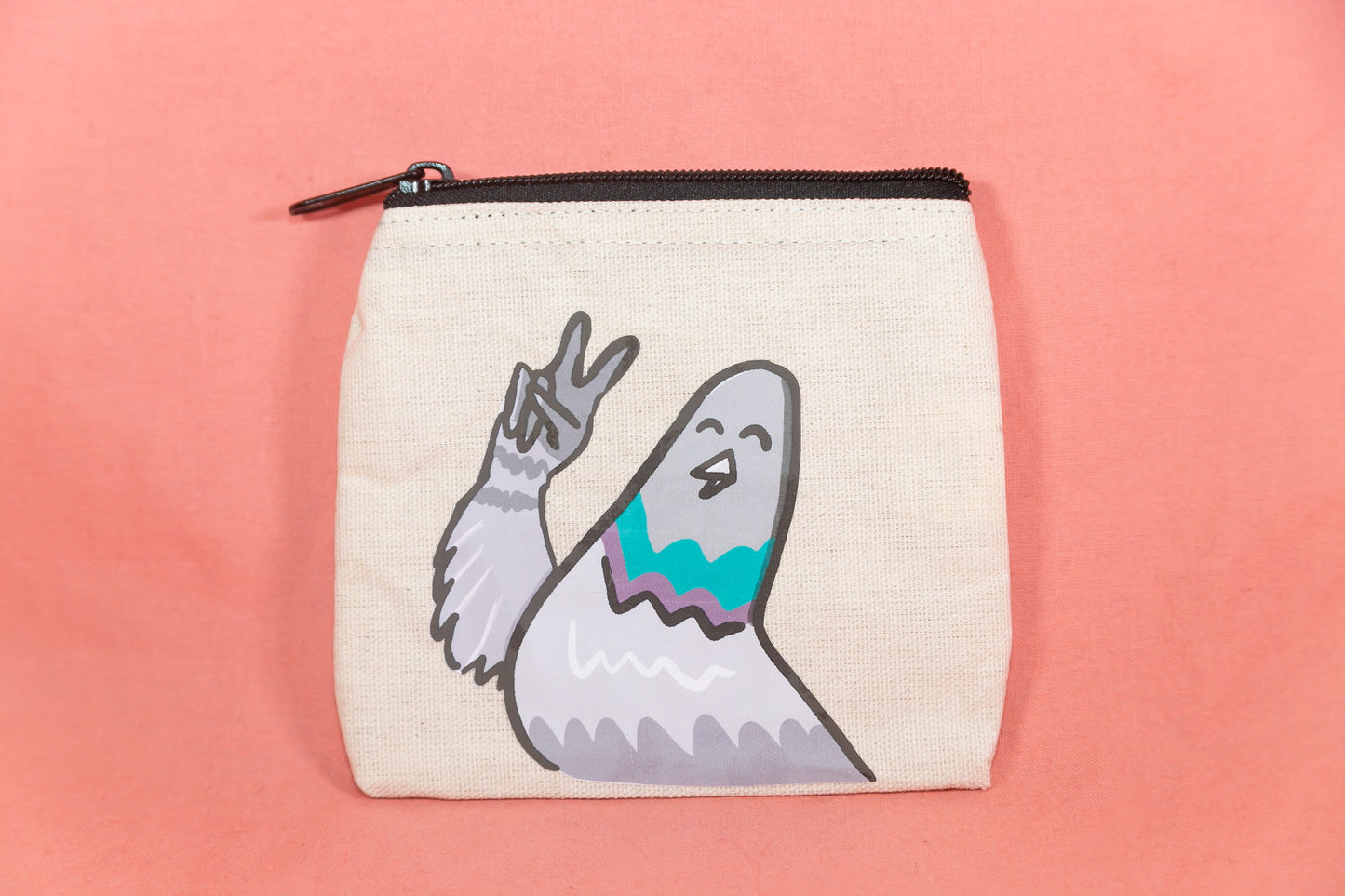 Pigeon Peace Sign Canvas Zipper Pouch