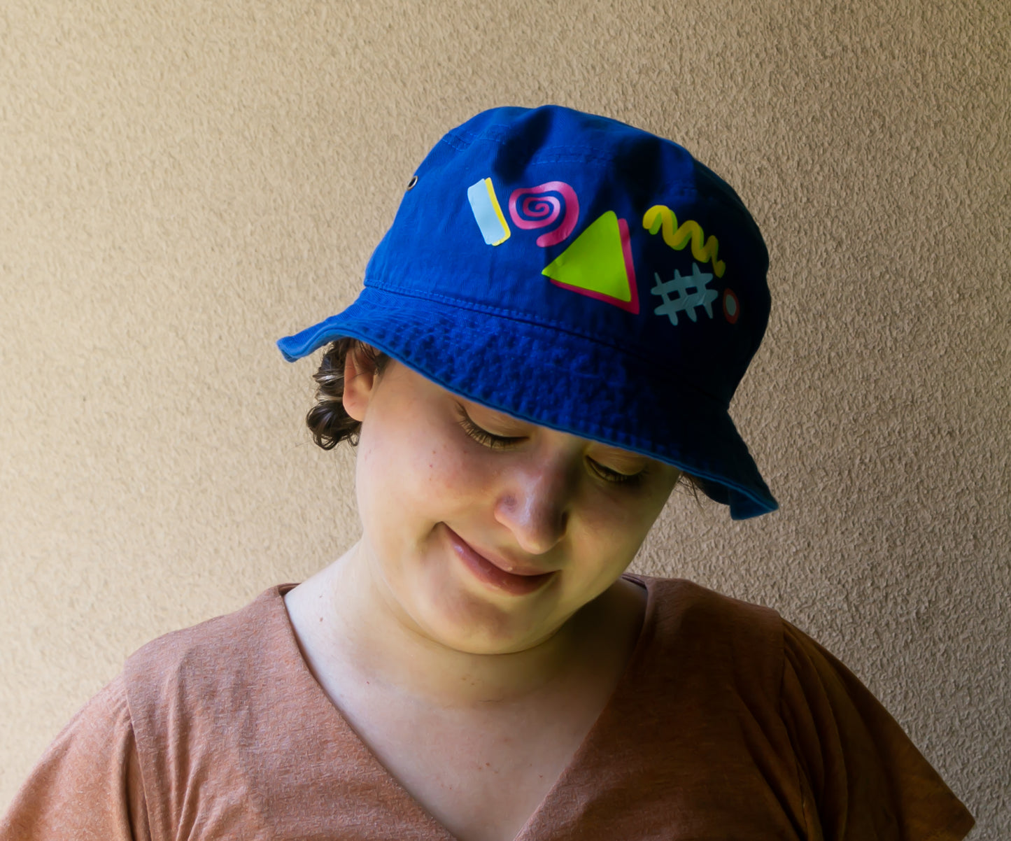 Retro Shapes Blue Bucket Hat