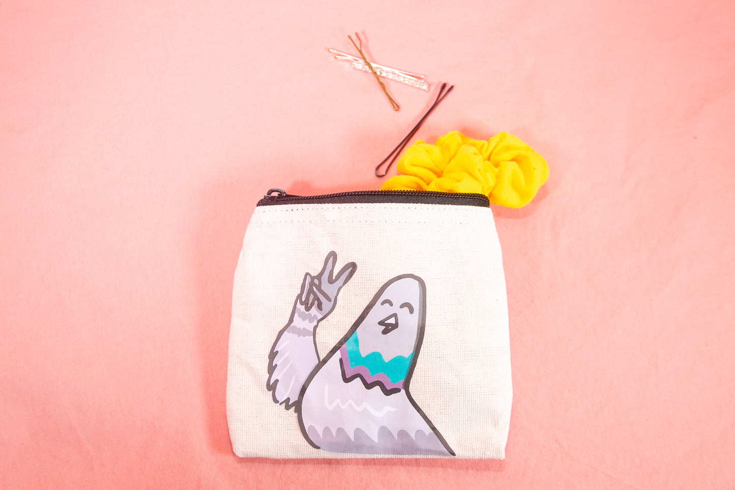 Pigeon Peace Sign Canvas Zipper Pouch