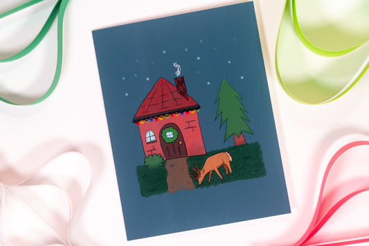 Christmas Cottage Scene Greeting Card